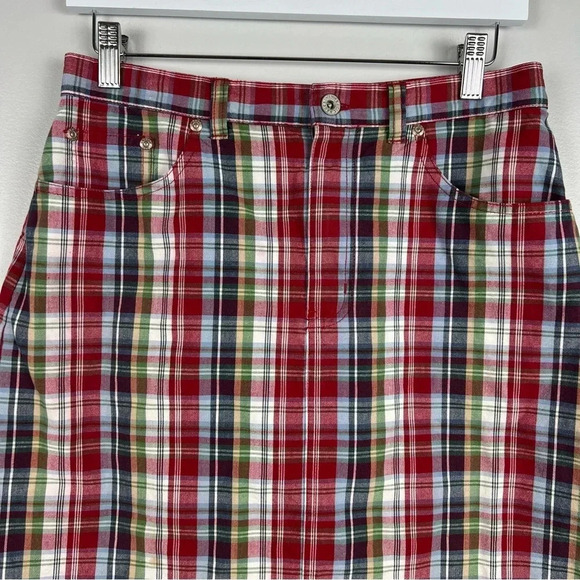Eddie Bauer Skirt Size 10 Plaid Knee Length Pockets Front Zip 100% Baumwolle - Picture 3 of 10